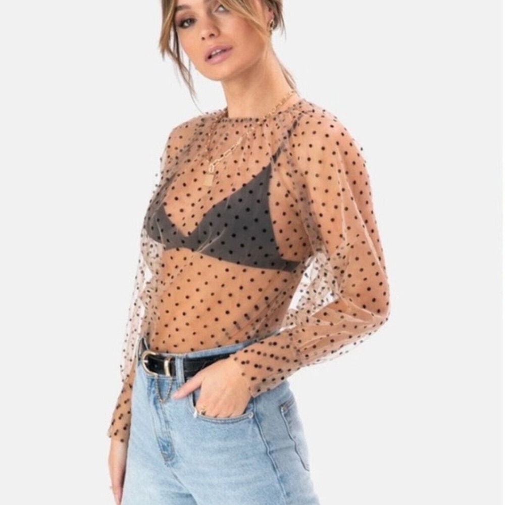 NWT Adika Sheer Long Sleeve Polka Dots Cottagecore Romantic Women Top Small